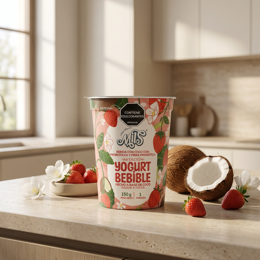 Yogurt sin lácteos bebible hecho a base de coco 150g sabor fresa